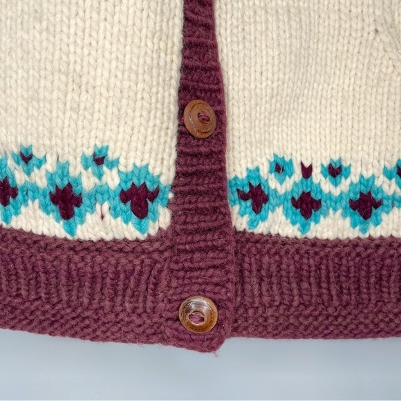 Amazing Hand Knit Wool Chunky Knit Cardigan Unisex One Size Fair Isle Ecuador - Picture 6 of 10